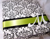 WEDDING GUEST BOOK - Black and White Madison damask, Lime Green Ribbon, Basic Style with Gift Section, Custom colors available
