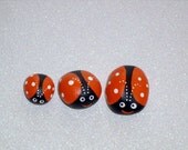 Ladybird beetle, 3 ladybugs, orange, white, spring garden jewel, birthday gift, moms garden, dads garden, hand painted rocks by Rockartiste