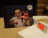 3-D Brain-Eating Zombie Card - BRAAAIIIINNNNSS - with 3-D glasses