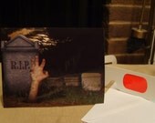 3-D (It's Alive) Hand Coming Out of Grave Halloween Card - with 3-D glasses