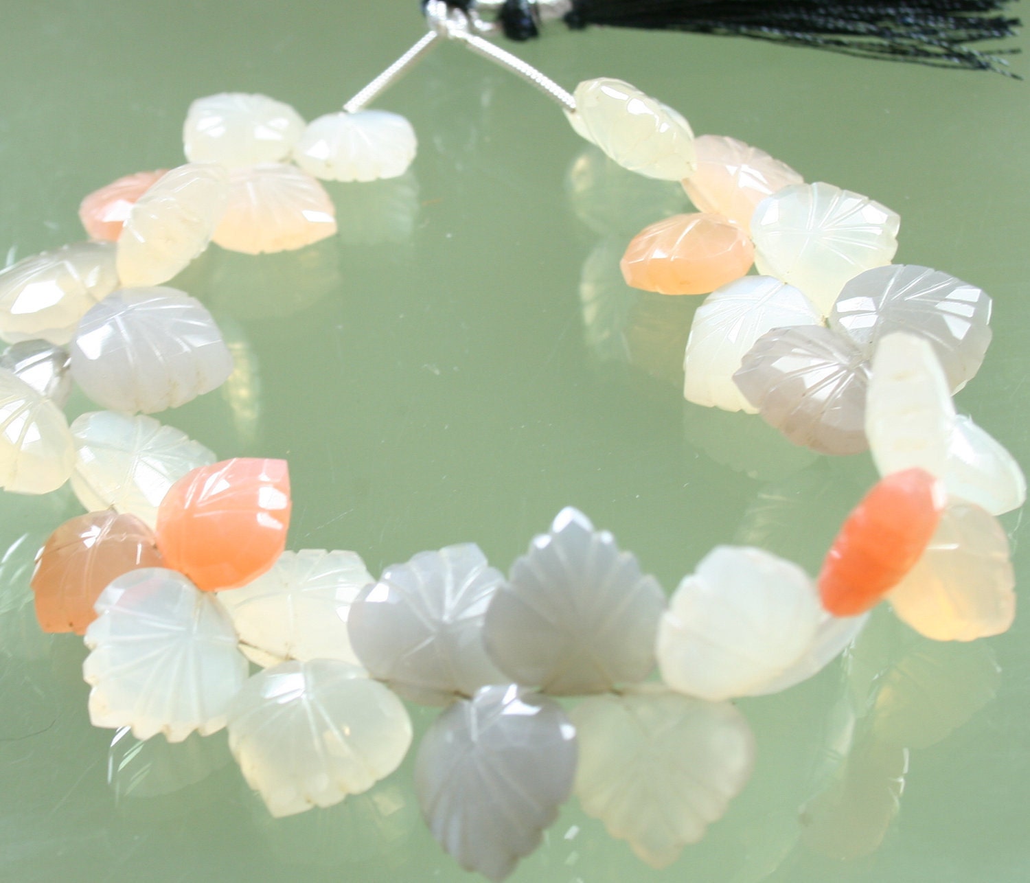 AA Multi Moonstone Carved Leaves Briolettes