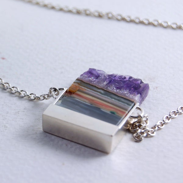Slices - Amethyst Slice and Sterling Silver Necklace - OOAK