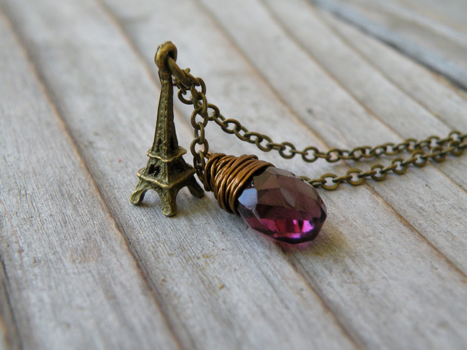 Eiffel Tower Necklace, Eiffel Tower, Gemstone, Simple Necklace