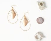 Golden Fan Drop Earrings with Crystal Accent