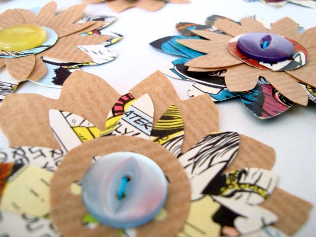 Vintage comic, Lone Ranger flowers with vintage buttons. x 6