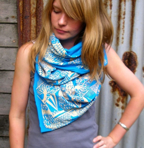 Teal Blue Owl Scarf