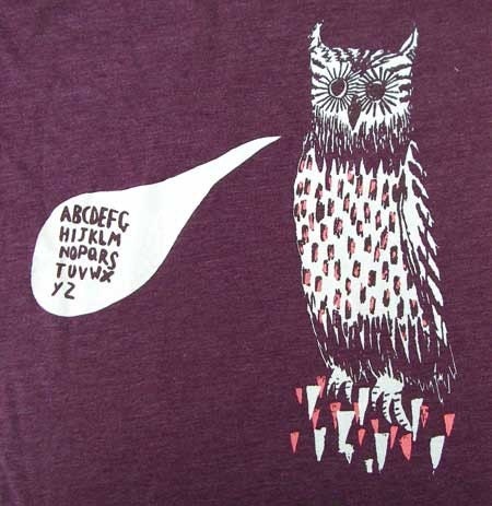 Alphabet Owl Tee. S, M, L.