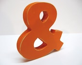 Wood Ampersand Sign - 5 Inch Shelf Sitter Style - Painted Orange - Distressed - Typography - Wedding Decor