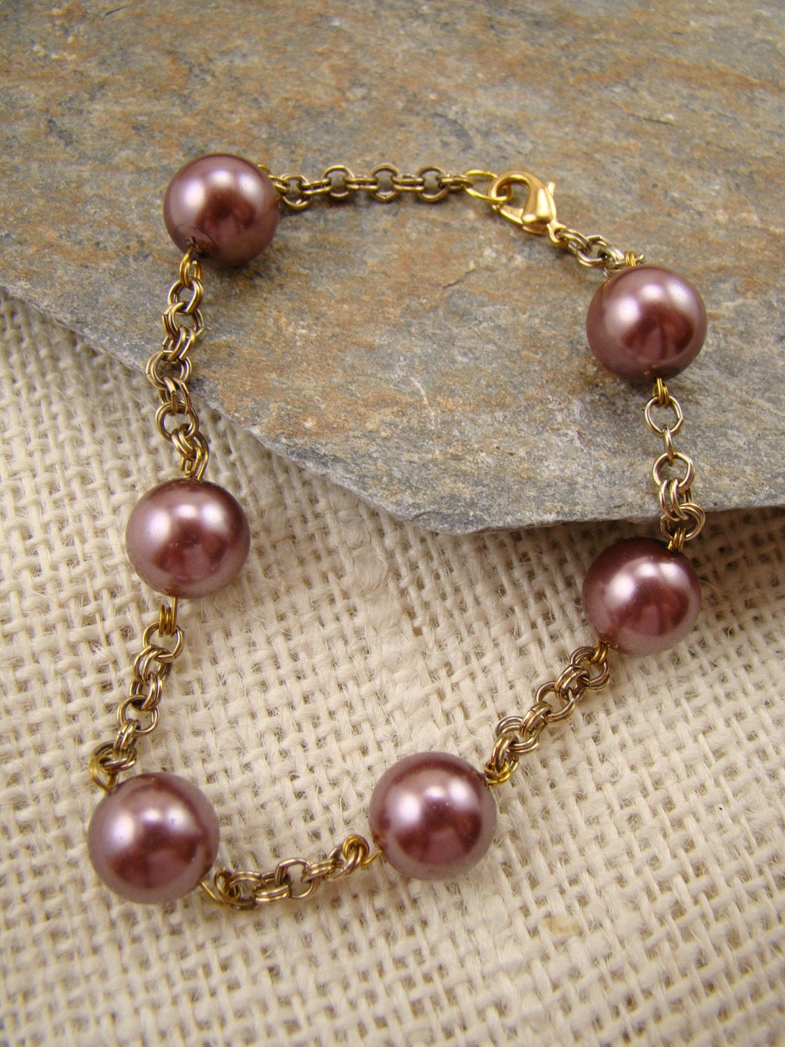 Vintage Brass and Purple Chain Bracelet - Great Gift - Free Shipping to USA