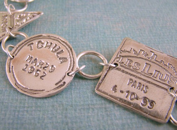Fine Silver Parisian Postage Stamp Chain Bracelet - Free Shipping to USA