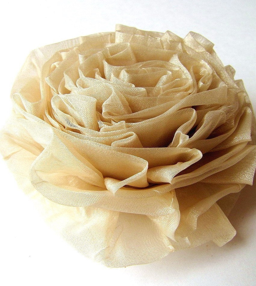 Handmade organza flower brooch, fabric flower, floral fabric accessory, fabric flower brooch, silk flower - METALLIC GOLD ROSE
