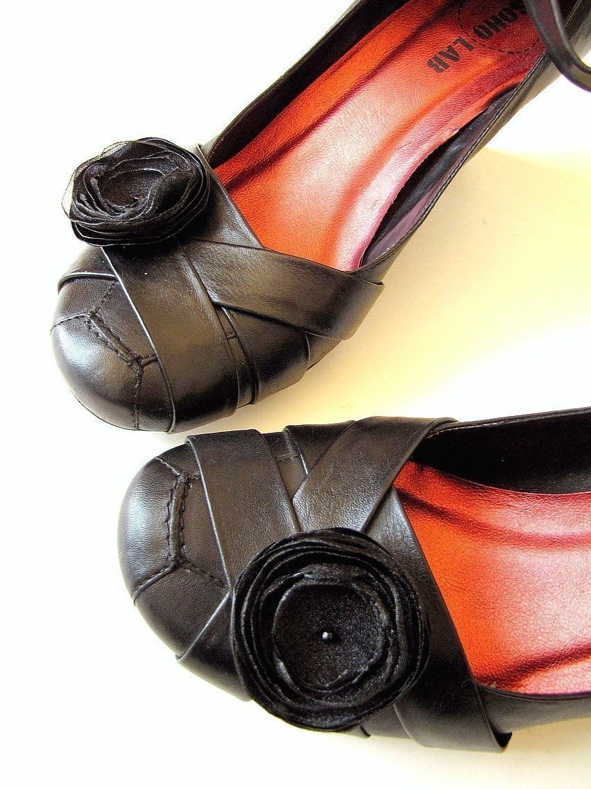 Shoe clips with handmade fabric flowers, fabric flowers, floral embellishments,  floral accessories(set of 2 pcs )- SHIMMERY BLACK ROSES