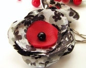 Handmade bobby pin with fabric flower (sets of 2 pcs) - BLACK WHITE RED