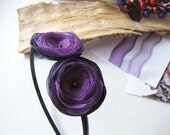 Headband with handmade satin and organza flowers- ALL PURPLE