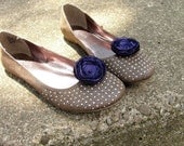 Shoe clips with handmade fabric flowers (set of 2 pcs )-  EGGPLANT PURPLE