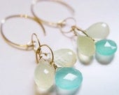 Moonstone Cluster Earrings Gold Aqua Chalcedony