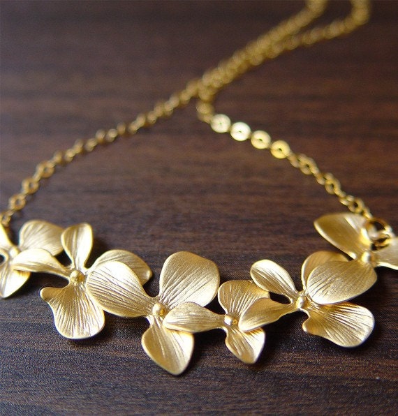 Orchid Gold Necklace 14k delicate flowers