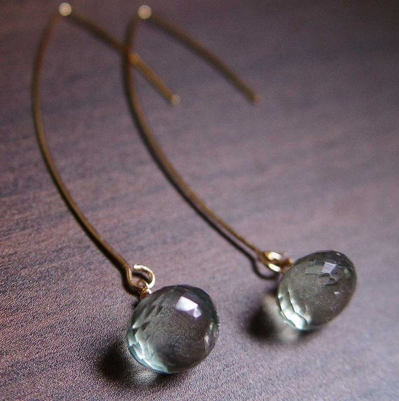 Teal Aquamarine Earrings 14k gold