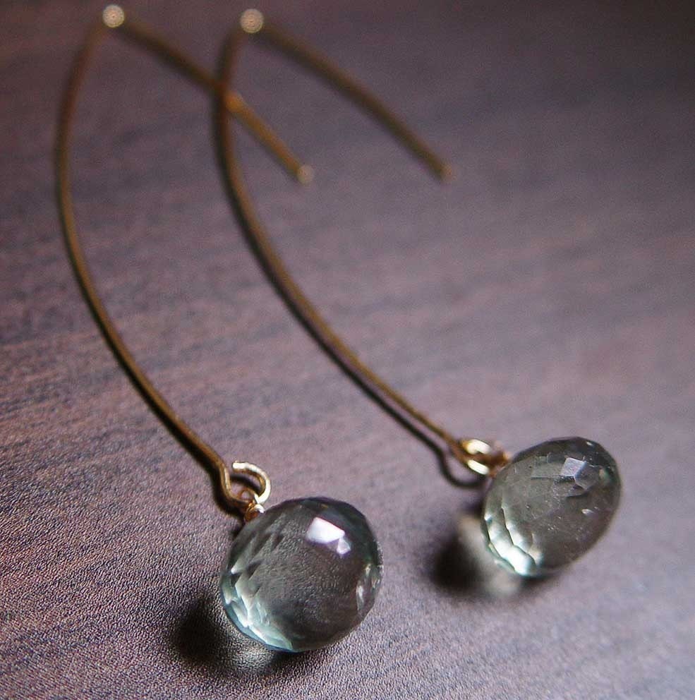 Teal Aquamarine Earrings 14k gold