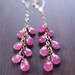 Pink Sapphire Cluster Earrings - 14k Gold Chain