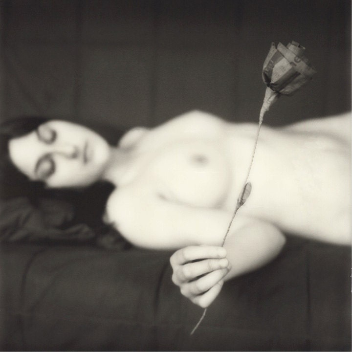Erotic fine art print vintage style decoration of a black and white polaroid photo 6x6 inches giclee - signed by its author