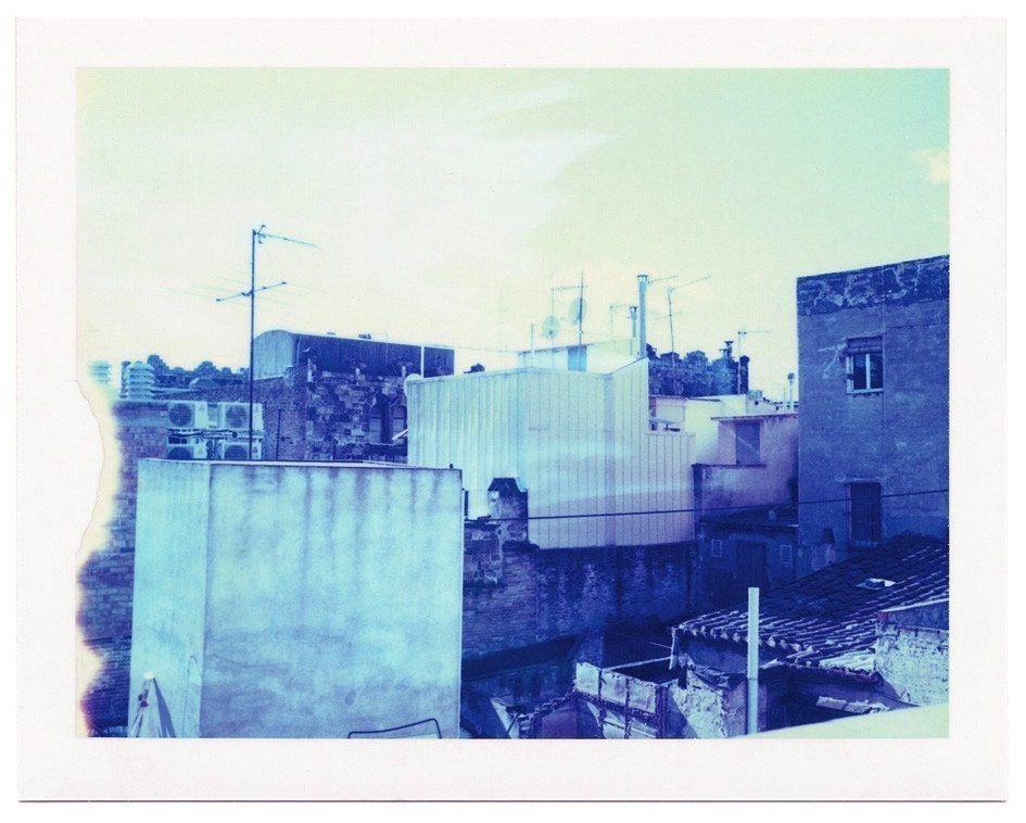 Polaroid blue city landscape of Barcelona in a 8x10 inches fine art print