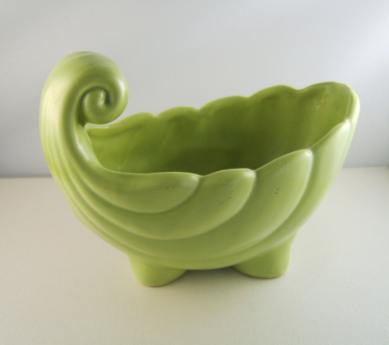 Vintage Ceramic Planter Art Deco Lime Green Nautilus RESERVED FOR ULLI