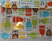 XL Medi-Pouch Clear Travel Organizer Medical Hospital EpiPens Diabetes First Aid Toiletries (7x9 Ann Kelle Organic Owls in Bermuda Fabric)