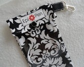Epi Pen Carrier with Clear Pocket and Clip 4x8 Holds 2 Allergy Injectors -  Black Damask