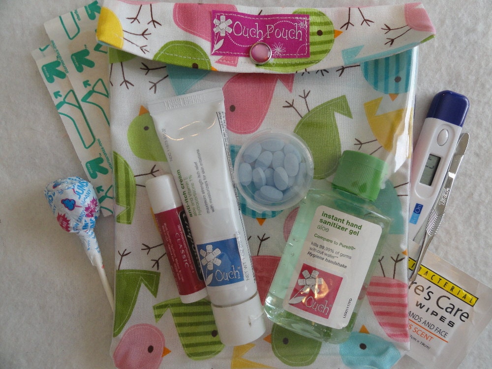 Large Ouch Pouch Clear First Aid Clear Front Travel Organizer Car Diaper Bag Purse (6x8 Ann Kelle Spring Birds Fabric) New Mom Gift