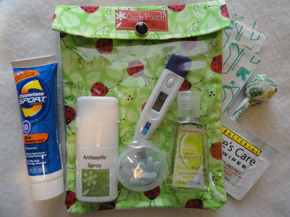 Clearance Sale - Medium Ouch Pouch Clear First Aid Organizer for Purse Car Diaper Bag Baby's Boo Boo's (5x7 Red and Green Ladybug)