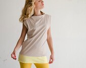 Cotton Jersey Top in Oatmeal and Yellow, Color block Mini Dress, Handmade - karmologyclinic