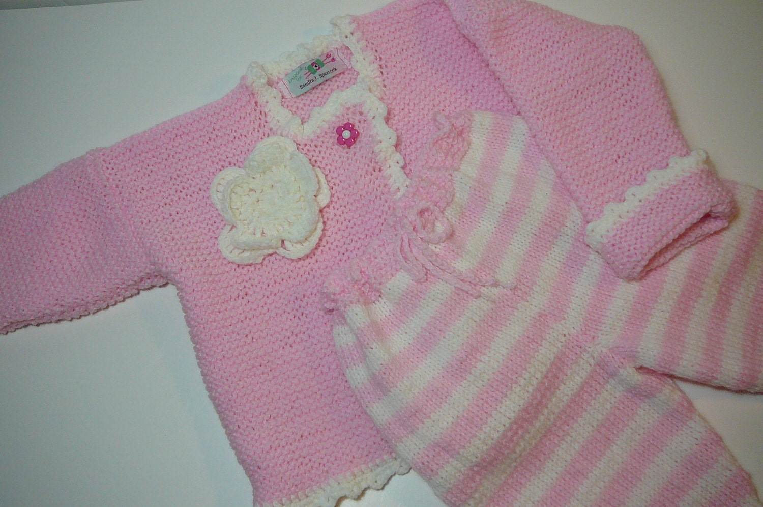 MADE TO ORDER   Hand Knit Baby Jacket and Pants        Size 6 to 12 months