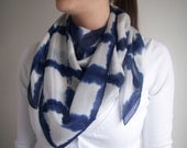 Indigo and white square pure silk scarf