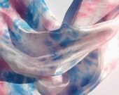 Long pure silk scarf,  rose pink and sky blue