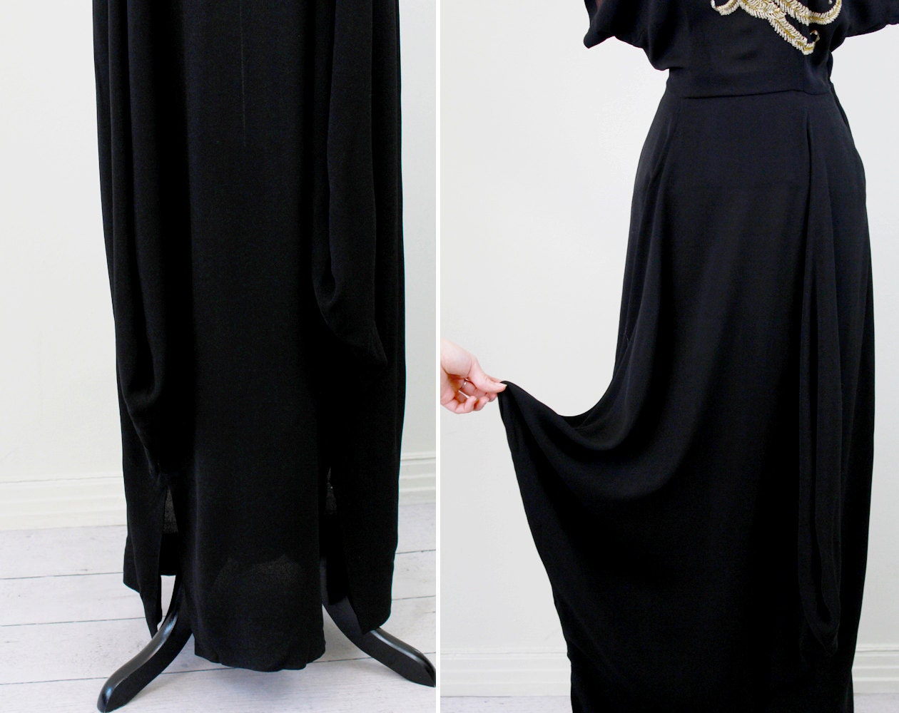 r e s e r v e d - 1930s dress / CEIL CHAPMAN dress / Black 30s 40s Gown with Elaborately Hand Beaded Phoenix Bird
