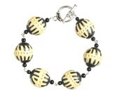 Handmade Polymer Clay Beaded Bracelet - Polymer Clay Jewelry - Black & Tan