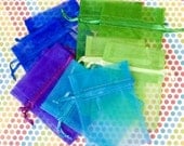 60 Organza Bags, 3x4 inch, multi color jewel tones, emerald green, royal blue, purple, bright green, aqua