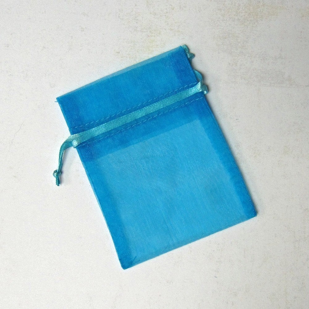 60 Organza Bags, 3 x 4 inches, Aqua Turquoise