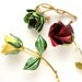Vintage Enamel Brooches  Three Long Stem Flowers Yellow Rose Red Rose and Green Lotus Flower