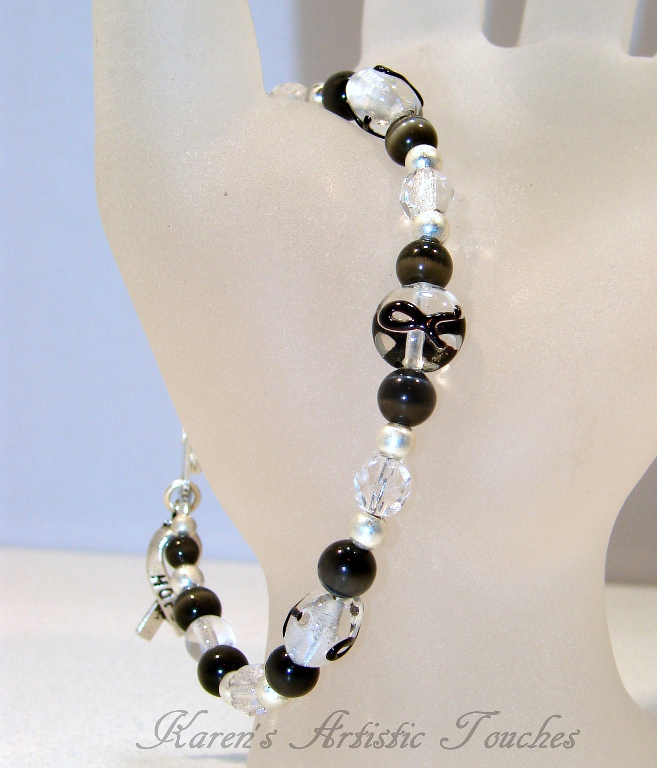 Black Ribbon Melanoma Cancer POW/MIA Awareness Beaded Bracelet