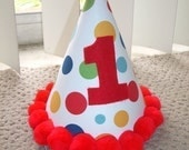 Infant/ Toddler Boys First 1st Birthday Lolli Dot RED Birthday Party Hat