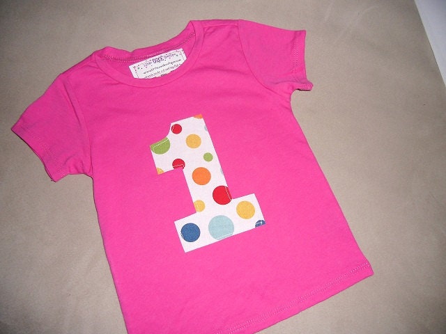 Infant/Toddler Girls Bright Pink First 1st Birthday Primary dot Bright Pink Shirt 6-12m 12-18m 18-24m 2T