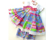 Wonderful Baby Shower Gift Set 3 piece Blue Baby Dress, Capri, Top - 1st Birthday Outfit Baby Clothing 3 6 9 12 18 month Baby Girl Clothes