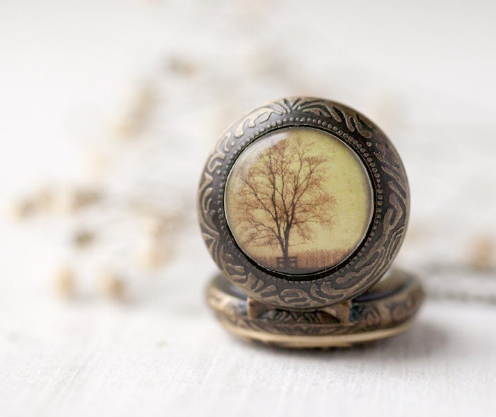 Autumn Tree pocket watch necklace - Photo jewelry - Autumn jewelry  (PW019)