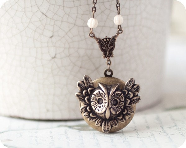 Owl jewelry - Owl locket - Steampunk jewelry (L010)