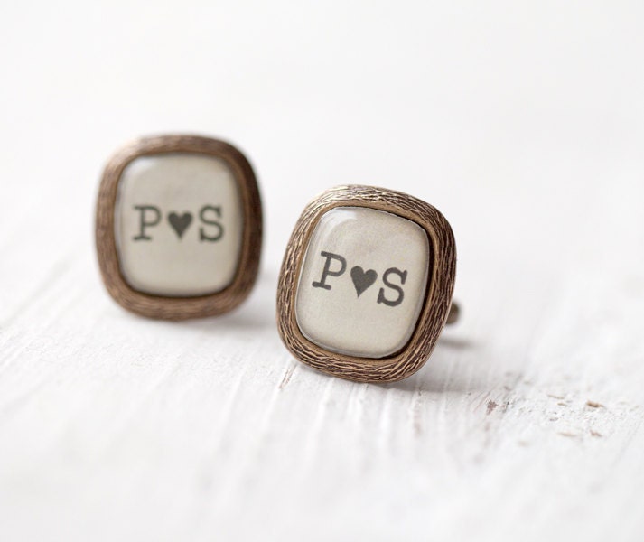 Personalized Initials cufflinks - Rustic wedding cufflinks (C020)