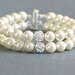 Classic Swarovski Crystal and Pearl Bridal Bracelet, Double Strand Wedding Bracelet, Simple White Ivory Pearl wedding jewelry -Style 355
