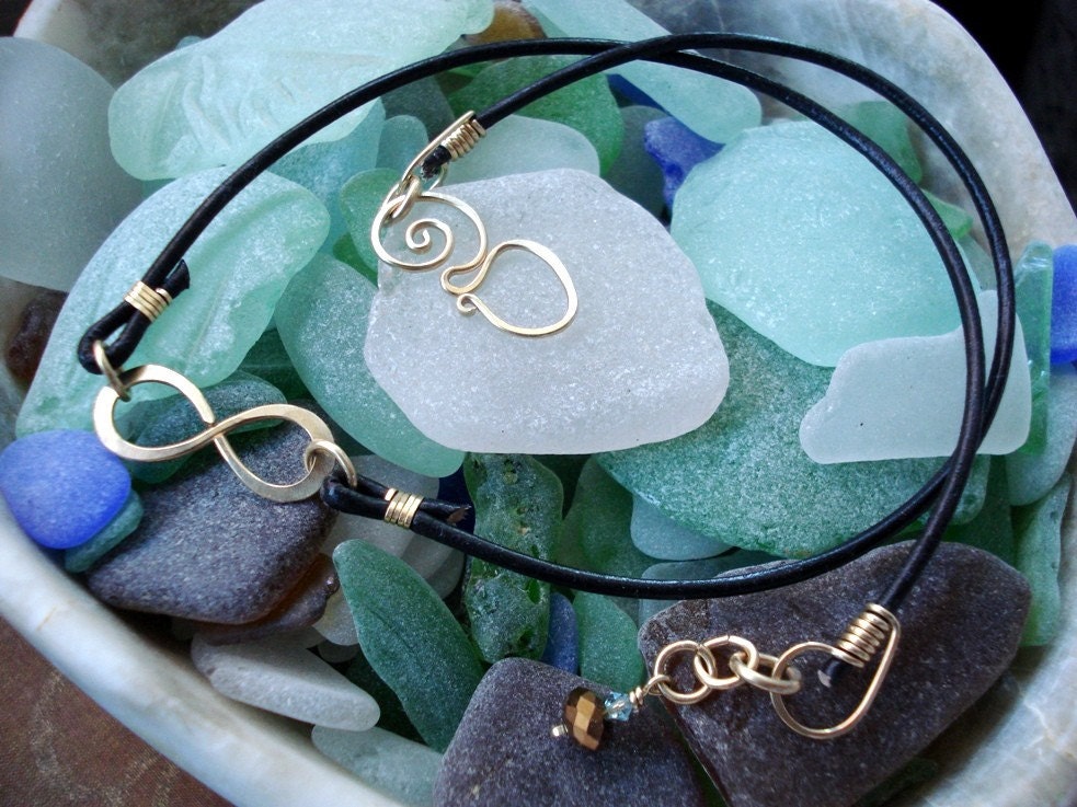 Infinity to Eternity Black Leather Unisex GOLD FILLED Necklace Artisan Clasp