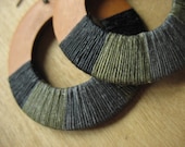 ASHES AND DIAMONDS- Large light big natural wood hoop earrings wrapped in colorblocked irish waxed linen